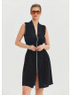 Black Summer Dress with Stand Collar and Zipper Detail 4442